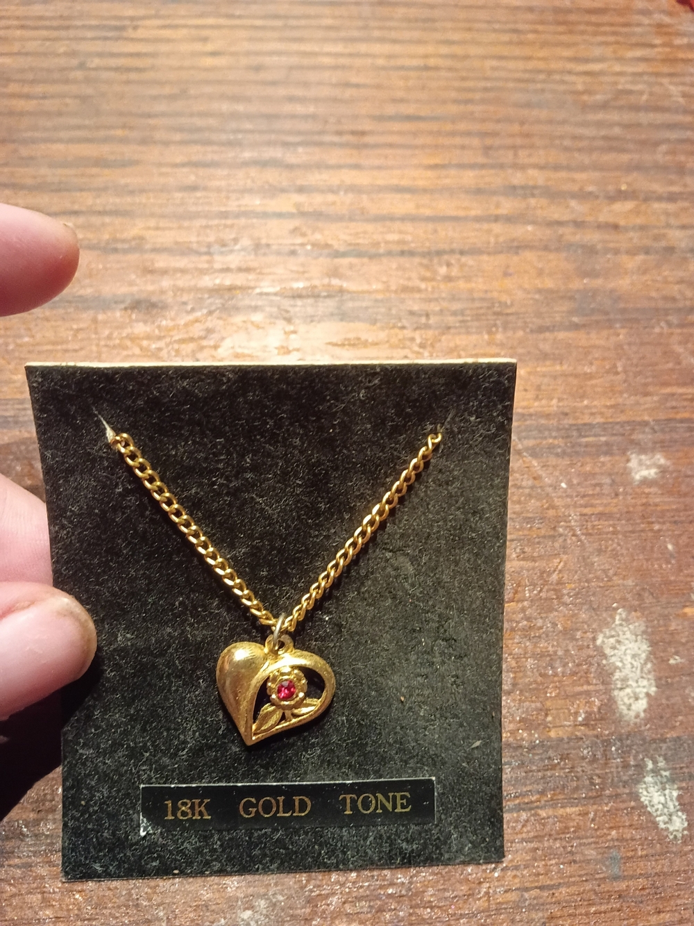 Vintage 18K Gold-Tone Heart Pendant Necklace with Red Gem